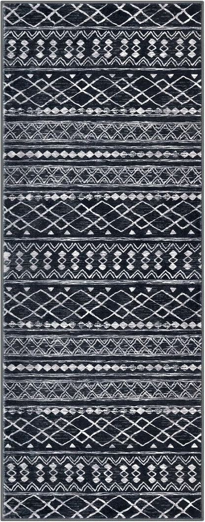 KUTA Boho Vintage Hallway Runners 2x5 ft Black Moroccan Washable Runner Rug Non-Slip Kitchen Rug Ultra Soft Distressed Geometric Floor Carpet for Bedroom Laundry Living Room
