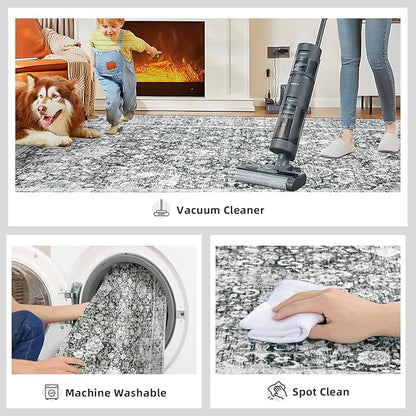 Grey 5x8 Area Rugs for Living Room Machine Washable Rugs Boho 5x8 Rug for Living Room Carpet Non-Slip Family & Pet Friendly Area Rugs Print Floor Rug(Vintage 5x8ft)