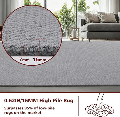 ANSSO Wool Area Rugs 9x12 Living Room,80% Merino Wool and 20% Cotton Soft Tufted Area Rug with Cotton Non-Slip Backing,Large Area Rug for Bedroom Bedroom, Dining and Home Office (Dark Gray)