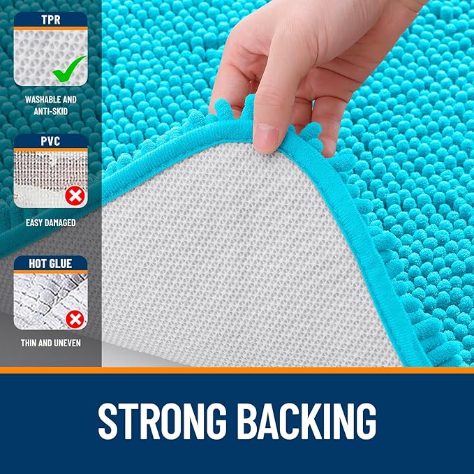 OLANLY Bathroom Rugs 36x24, Extra Soft Absorbent Chenille Bath Rugs, Rubber Backing Quick Dry, Machine Washable Bath Mats for Bathroom Floor, Tub and Shower, Home Decor Accessories, Aqua Sky