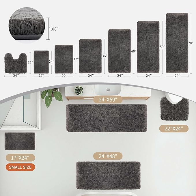 Dark Grey Bathroom Rug 20x32 Non Slip Fluffy Bath Mat for Bathroom Floor Washable Plush Luxury Bath Rug for Tub Soft Shaggy Absorbent Shower Sink Mat