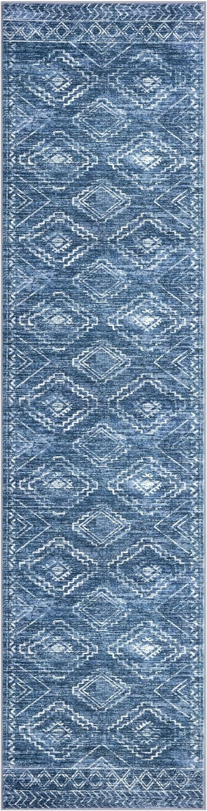 KILOCOCO Hallway Runner Rug 2x8 Runners for Hallways Washable Runner Rug Non Slip Rubber Backed Low-Pile Runners for Bedroom Kitchen Living Room Laundry Room Boho Rugs, Stonewashed Blue
