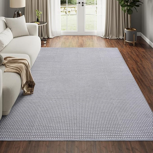 Boho Washable Area Rugs 5x7 ft, Non Slip Area Rug for Living Room, Braided Office Rugs Bedroom Rug Woven Washable Indoor Floor Carpets for Office Dining Bedroom Living Room, Easy to Clean, Gray