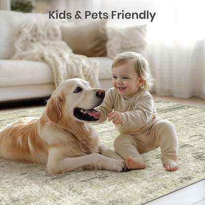 Valenrug Washable Rug 4x6 - Stain Resistant 4x6 Area Rugs for Living Room, Non Slip Backing Printed Rugs for Bedroom, Folable Machine Washable Area Rug(4'x6', Green)