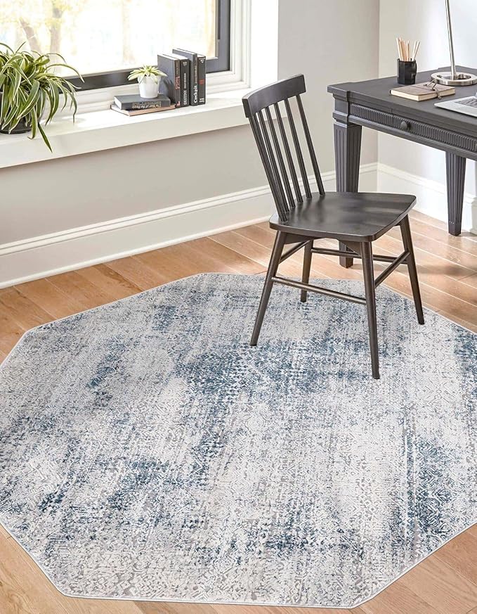 Unique Loom Finsbury Collection Area Rug - Sarah (5' 3" Octagon, Blue/ Ivory)