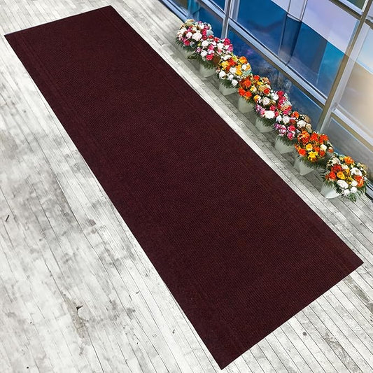 English Home Custom Size Anti Slip Burgundy Design Light Weight Durable TPR Backing Thin Pile Runner Rug (26" x 8')
