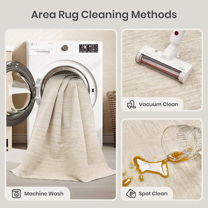 Valenrug Washable Rugs 5x7 - Non Slip 5x7 Area Rugs for Living Room, Stain Resistant Area Rugs for Bedroom, Foldable Machine Washable Area Rug(5'x7', Beige)