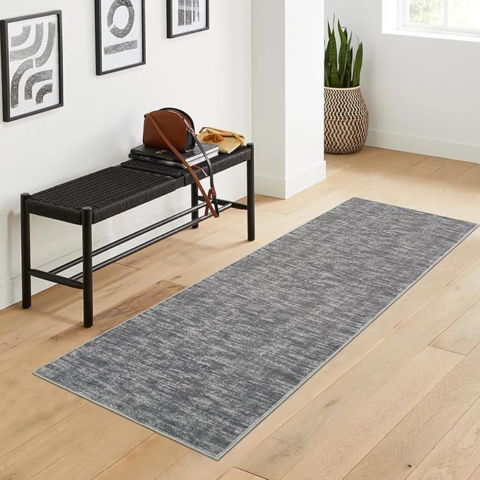 RUGSREAL Solid Runner Rug 2x6 Non Slip Bathroon Mat Machine Washable Ktichen Carpet Long Hallway Runner Rug Modern Indoor Throw Carpet for Living Room Bedroom Laundry, 2' x 6' Grey