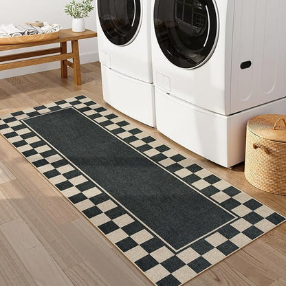 Moynesa Easy Jute Runner Rugs Washable 2x6 Entryway Runners Rug for Kitchen Black Checkered Carpet for Indoor Outdoor Non Slip Mat for Hallways Bathroom Bedroom Laundry Living Room Corridor