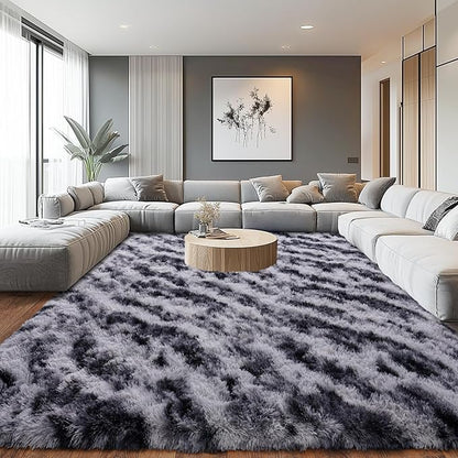 Shaggy Modern Shag Area Rug for Bedroom, Upgrade Non-Slip Plush Fluffy Carpet for Kids Room Home Decor, Plush Area Rug Tie Dye Stripes 8x10Ft