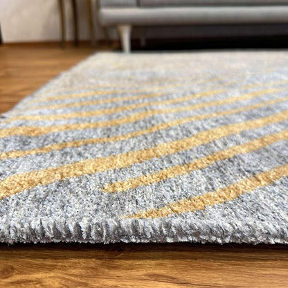 Alfa Rich 7x10 Geometric Gray Gold Washable Area Rugs for Living Room Bedroom Kitchen Cotton Rug