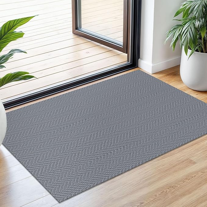 Small Area Rugs 2x3 Ft Washable Rugs for Entryway Non Slip Kitchen Mat Cotton Woven Door Mat Indoor Entrance Front Door Rugs for Foyer Bathroom Kitchen, Grey