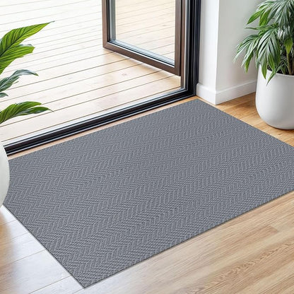 Small Area Rugs 2x3 Ft Washable Rugs for Entryway Non Slip Kitchen Mat Cotton Woven Door Mat Indoor Entrance Front Door Rugs for Foyer Bathroom Kitchen, Grey
