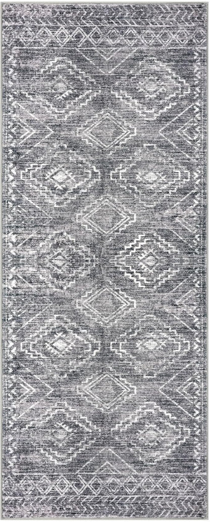KILOCOCO Boho Kitchen Runner Rug 2x5 Washable Runner Rug Soft Runners for Hallways Non Slip Printed Distressed Laundry Room Rugs, Low-Pile Runners for Entryway Bedroom Living Room, Grey