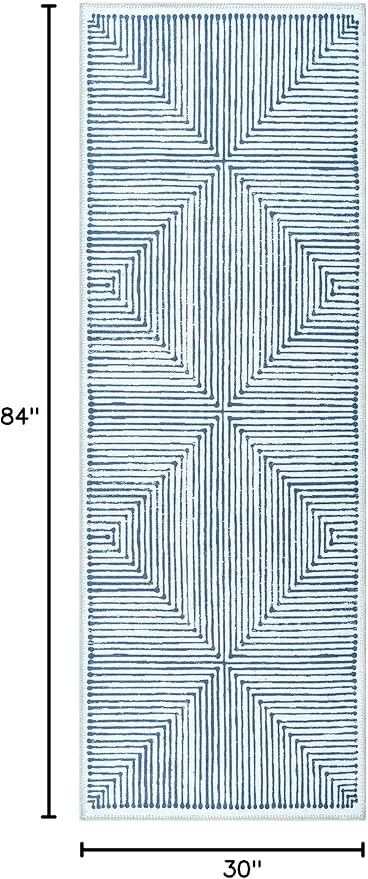 Bloom Rugs Washable Non-Slip 7 ft Runner - Blue/Ivory Striped Runner for Entryway, Hallway, Bathroom, and Kitchen - Exact Size: 2.5' x 7'