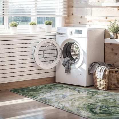 2x10 Runner Rug for Hallways Kitchen Modern Abstract Washable Rug Soft Non Slip Carpet for Laundry Entryway Bedroom Bathroom
