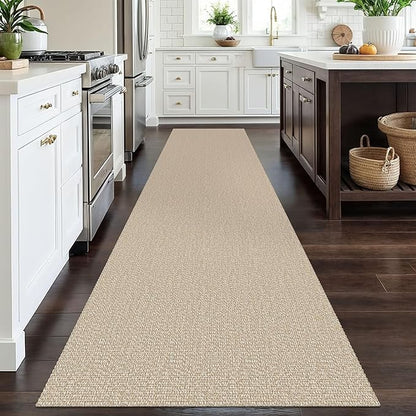 EARTHALL Long Runner Rug 3x12 Ft Non Slip Runners for Hallways Cotton Non Slip Entryway Runner Braided Kitchen Runner Indoor Outdoor Carpet Runners for Entryway, Hall, Foyers, Send/Beige