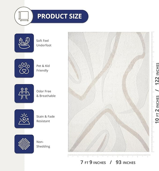 Abani Nomad Cream & Beige Area Rug 8' x 10' for Living Room, Bedroom - Chic Abstract Pattern - Durable & Easy to Clean