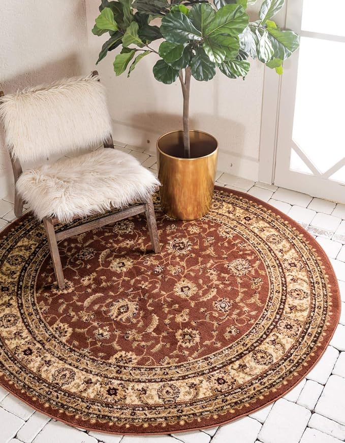 Unique Loom Voyage Collection Traditional Oriental Classic Intricate Design Area Rug (8' 0 x 8' 0 Round, Terracotta/Ivory)