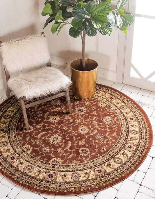 Unique Loom Voyage Collection Traditional Oriental Classic Intricate Design Area Rug (6' 0 x 6' 0 Round, Terracotta/Ivory)
