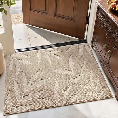 LUMI Front Door Mat Indoor Entrance 24"x36", Low Profile Welcome Mat, Non-Slip Washable Doormat with Rubber Backing for Entrance, Patio, Garage, Beige