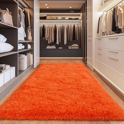 Fluffy Area Rugs for Living Room, Soft Shaggy Carpets for Living Room, Upgrade Anti-Slip Fuzzy Rugs for Kids' Room, Perfect Decor for Modern Home Orange 2x6 Feet