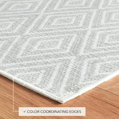 Dash and Albert Diamond Machine Washable Area Rug - 5' x 8' Platinum/White - Diamond Accent Rug - Anti-Slip Backing, Lightweight, Machine Washable, High Traffic Areas Kitchen, Mudroom, Laundry Room