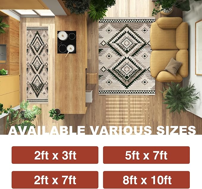 YHSF South West Native American Rug Ritz – Native Tribal American Indian Inspired Rug - Living Room, Bedroom, Hallway, Entryway & High-Traffic Area Rugs - Washable - Soft - Olive, 2 Feet x 3 Feet