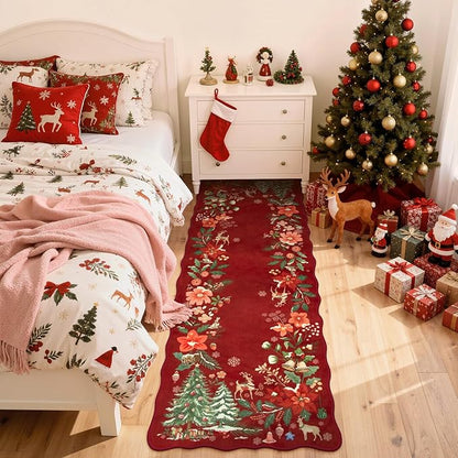 Lahome Floral Christmas Runner Rug, 2x6 Red Christmas Rug Runner Non Slip, Soft Kitchen Runner Rugs with Rubber Backing Holiday Carpet Runner for Hallways Bedroom Laundry, Red