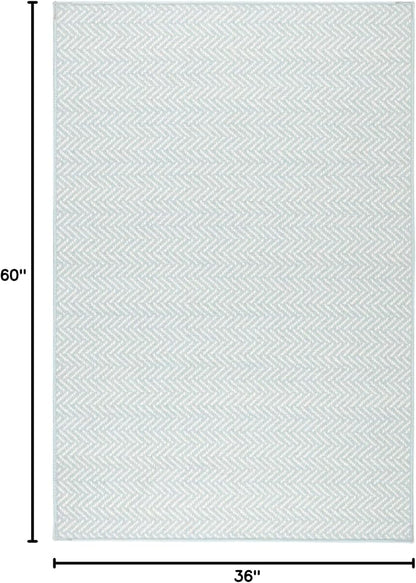 Dash and Albert Herringbone Machine Washable Area Rug - 3' x 5' Swedish Blue - Geometric Accent Rug - Anti-Slip Backing, Lightweight, Machine Washable, High Traffic Areas Kitchen, Mudroom, Entryway