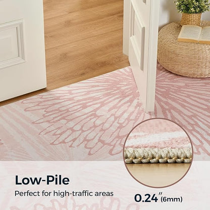 WITSHOCK Pink Rugs 6x8 for Bedroom Girls,Floral Modern Distress Print Pattern Carpet for Living Room Dining Room,Stain Resistant Anti Slip Backing Rugs for Kids Room Nursery Playroom,Light Pink