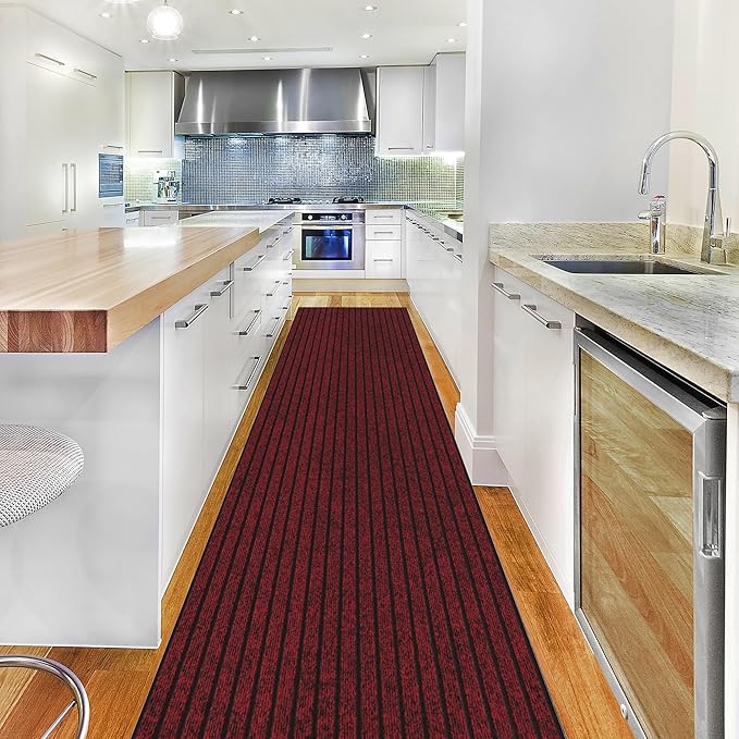 Ottomanson 2'7" x 9' Hallway Runner with Scraper Pile Extra Durable Non-Slip Rug Mat for Indoor & Outdoor Use - Ideal for Kitchen, Entryway, Patio & Garage - High-Traffic Carpet, Red