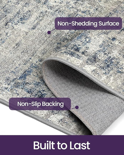 DEXI Hallway Runner Rug 3x12, Modern Abstract Non Slip Thin Soft Runners Carpet, Stain Resistant Washable Indoor Rug for Hallway Entryway Kitchen Laundry Room Living Room, Blue