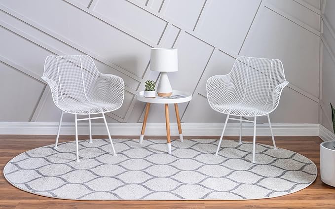 Rugs.com Lattice Frieze Collection Rug – 4' x 6' Oval Ivory Medium Rug Perfect for Living Rooms, Large Dining Rooms, Open Floorplans