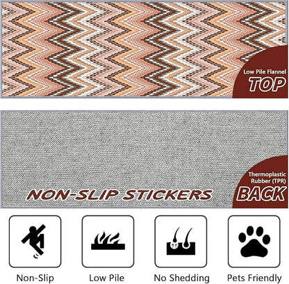Brown Pink White Wave Runner Rug, 2.6x7ft Soft Tone Hallway Decor Carpet - Modern Home Corridor & Foyer Long Rug Non-Slip Mat, Washable Flannel Material, Bedroom Stylish Accent Rugs