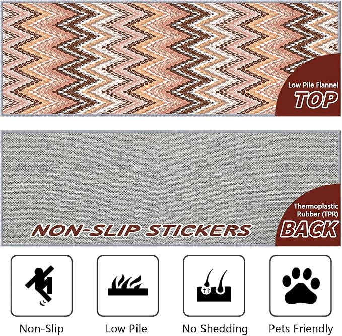 Brown Pink White Wave Runner Rug, 2x6ft Soft Tone Hallway Decor Carpet - Modern Home Corridor & Foyer Long Rug Non-Slip Mat, Washable Flannel Material, Bedroom Stylish Accent Rugs