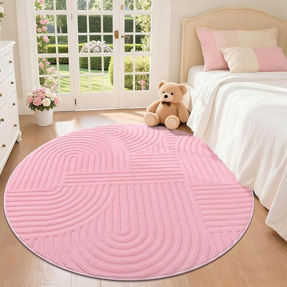 Pauwer 4ft Washable Area Rugs for Living Room Modern Pink Solid Color Soft Fluffy Rugs for Bedroom Non Slip Boho Accent Indoor Mat Floor Carpet Cover for Kids Room Dining Room Kitchen Office, Pink