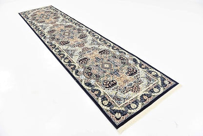Unique Loom Narenj Collection Classic Traditional Medallion Textured Design Area Rug, 3 x 13 ft, Navy Blue/Tan