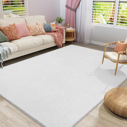 Amearea Large Modern Area Rugs for Bedroom Living Room, 6x9 Feet White Thickened Memory Foam Rug, Fluffy Indoor Washable Rugs Non Slip Minimalist Carpet for Boys Girls Dorm Nursery Room Decor
