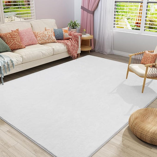 Amearea Large Modern Area Rugs for Bedroom Living Room, 6x9 Feet White Thickened Memory Foam Rug, Fluffy Indoor Washable Rugs Non Slip Minimalist Carpet for Boys Girls Dorm Nursery Room Decor