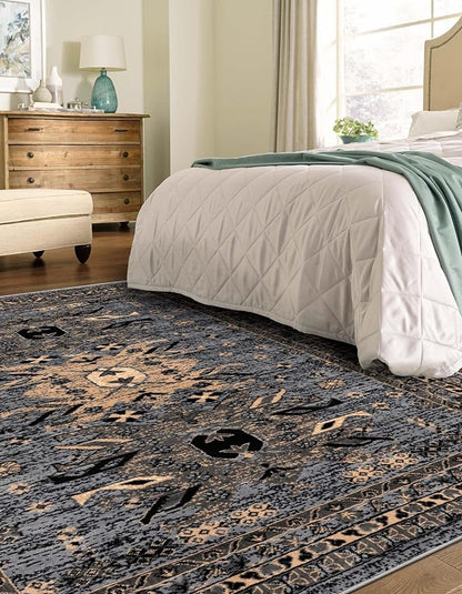 Unique Loom Taftan Collection Border Geometric Tribal Inspired Design Area Rug (6' 0 x 9' 0 Rectangular, Gray/ Black)