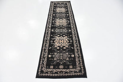 Unique Loom Taftan Collection Border Geometric Tribal Inspired Design Area Rug (2' 2 x 8' 2 Runner, Black/ Gray)