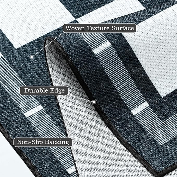 Vasofe Checkered Jute 5x7 Area Rugs, Washable Outdoor Patio Rug for Living Room Indoor Carpet, Non-Slip Farmhouse Geometric Non Slip Carpet for Backyard Dining Room Bedroom, Black and White