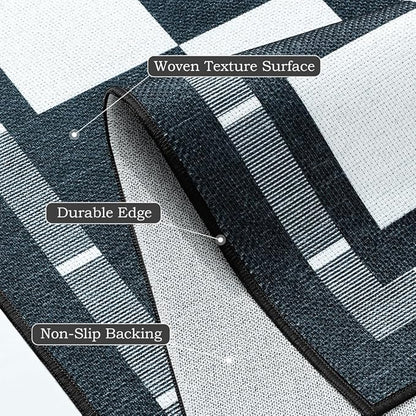 Vasofe Checkered Jute 6x9 Area Rugs, Washable Outdoor Patio Rug for Living Room Entrance Indoor Carpet, Non Slip Farmhouse Neutral Geometric Rugs for Bedroom Dining Room Backyard, Black and White