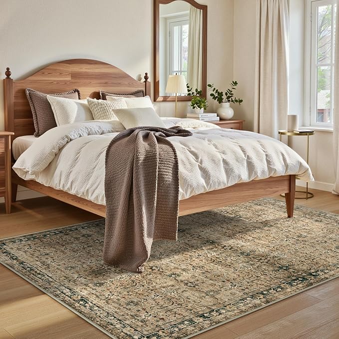Moynesa Vintage Brown Washable 5x7 Area Rugs for Living Room, Boho Area Rug for Bedroom Dining Room Kitchen, Low Pile Soft Non-Slip Retro Carpets for Office Indoor Nursery