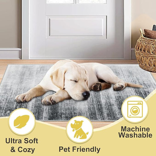 COMSLE Door Mat Soft Absorbent Indoor Front Entryway Rug Machine Washable Entrance Mats for Muddy Paws Non Slip Throw Rugs 36" x 60" Doormat for Inside Foyer Bedroom - Gray