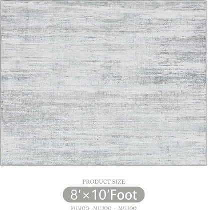 MUJOO 8x10 Area Rugs,Washable Rugs for Living Room Bedroom Dining Room,Modern Abstract Large Non Slip Carpet Indoor,Low Pile Throw Rug Accent Neutral Grey