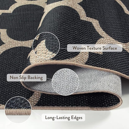 Lahome Moroccan Easy Jute Runner Rug, Black Washable Runner Rugs for Outdoor Porch Hallway, Geometric Trellis Woven Long Carpet for Doorway, Thin Non Slip Outdoor Decor, 2'6'' x 8'