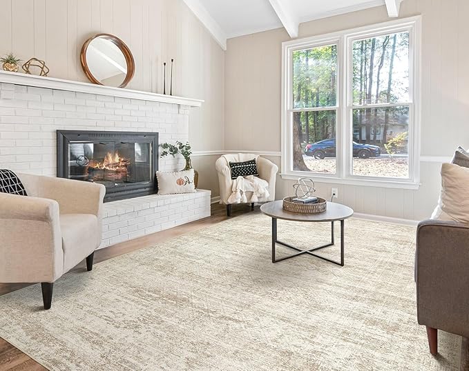 6x9 Area Rug Living Room Rugs - Washable Neutral Modern Abstract Soft Thin Rug Indoor Floor No Slip Rug Carpet for Bedroom Under Dining Table Home Office Decor - Beige/Brown