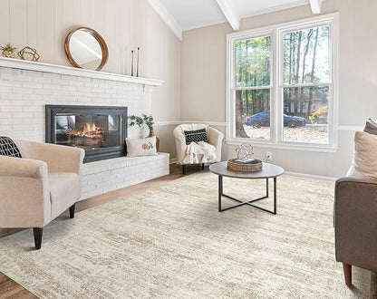 8x10 Area Rug Living Room Rugs - Washable Neutral Modern Abstract Soft Thin Rug Indoor Floor No Slip Rug Carpet for Bedroom Under Dining Table Home Office Decor - Beige/Brown